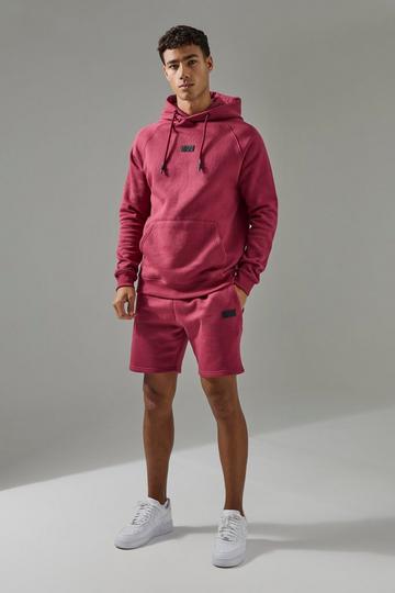 Man Active Trainingspak Met Hoodie En Shorts berry