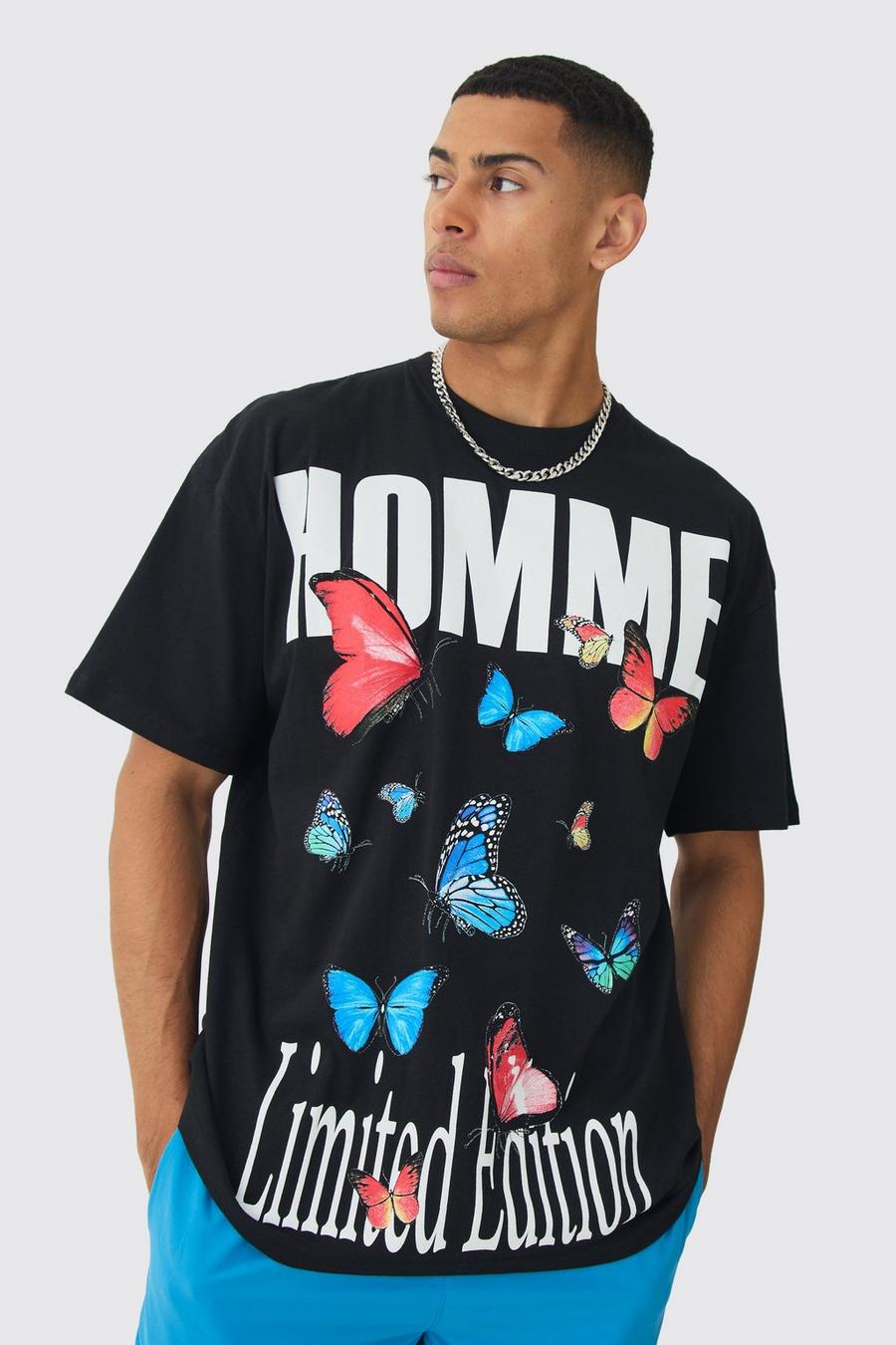 Black Oversized Butterfly Limited Edition Print T-shirt image number 1