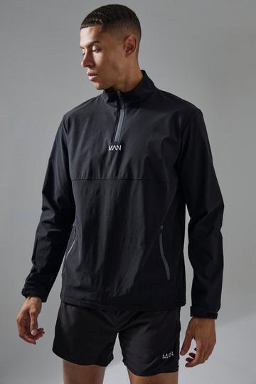 Black Man Active Shower Resist 1/4 Zip Funnel Neck Windbreaker