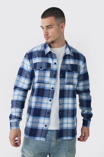 Tall Regular Fit Blue Large Scale Brushed Checked Shirt blue