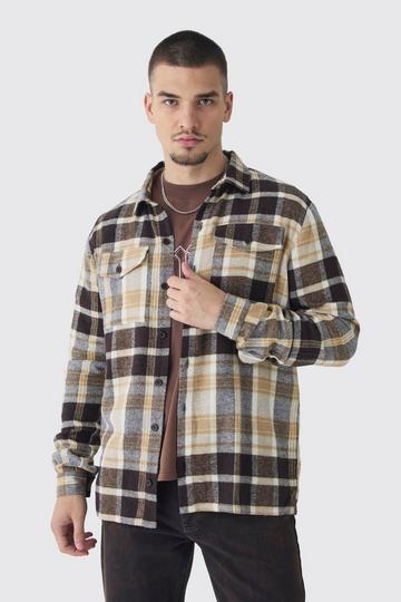 Tall Regular Fit Tan Large Scale Brushed Checked Shirt tan