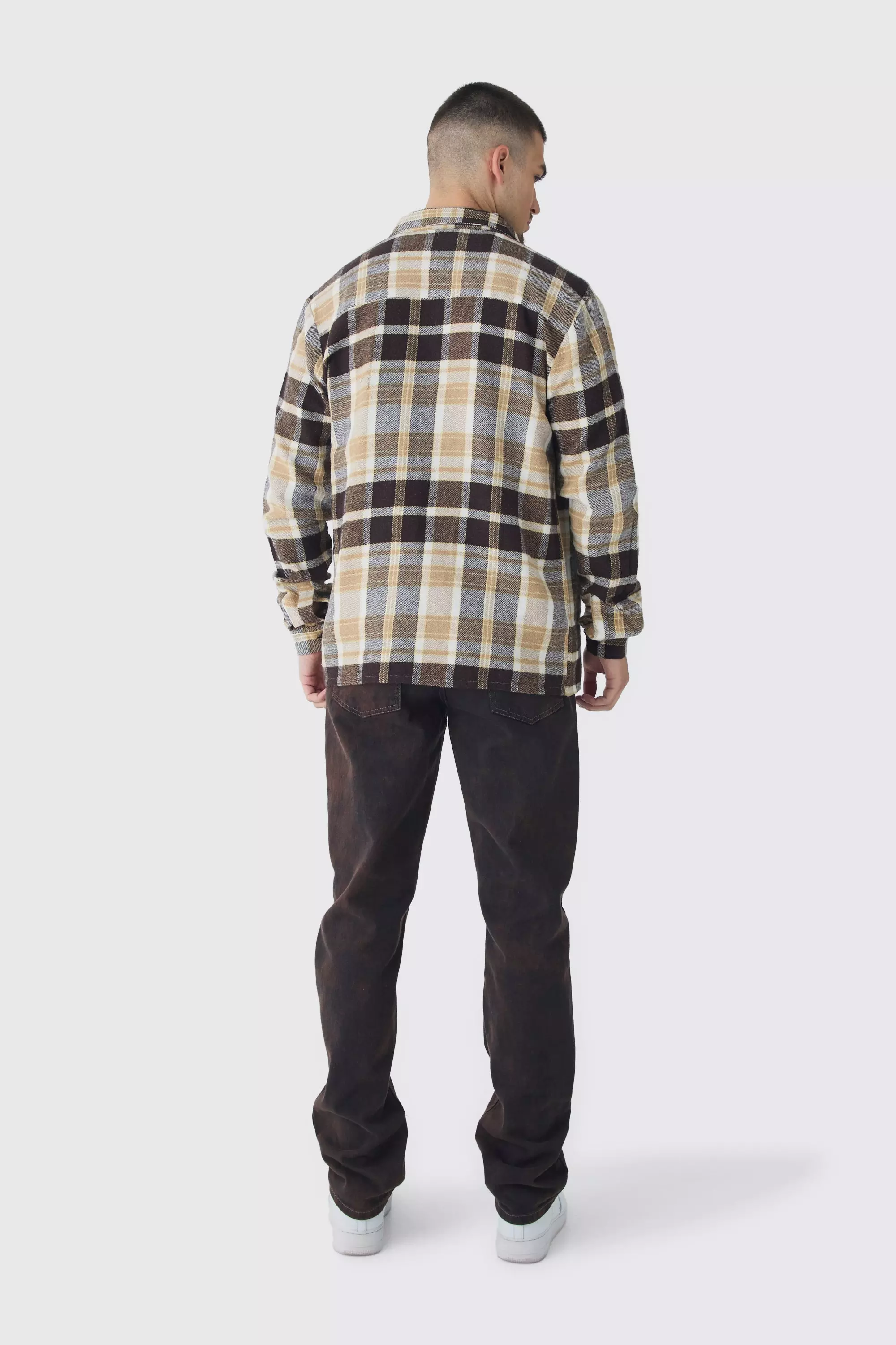 Tall Regular Fit Tan Large Scale Brushed Checked Shirt alternative image