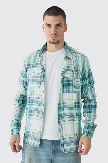 Tall Oversized Green Large Scale Brushed Checked Shirt green