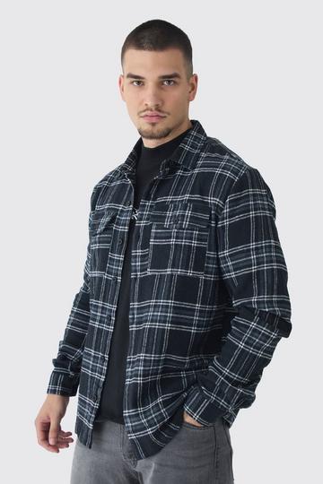 Tall Regular Fit Mono Brushed Flannel Shirt black