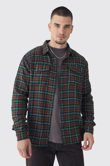 Tall Brushed Plaid Flannel Oversized Shirt rust