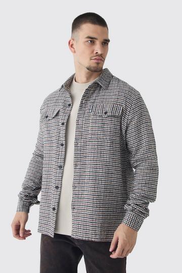 Tall Regular Fit Micro Dogtooth Brushed Shirt stone