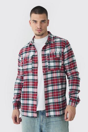 Red Tall Brushed Red Plaid Flannel Oversized Shirt