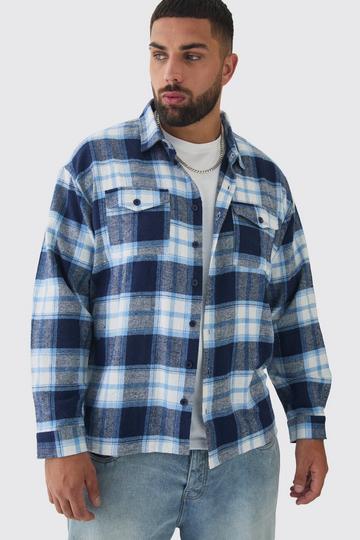 Plus Regular Fit Blue Large Scale Brushed Checked Shirt blue