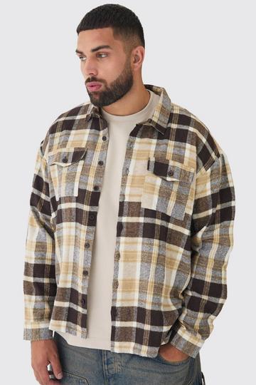 Plus Regular Fit Tan Large Scale Brushed Checked Shirt tan