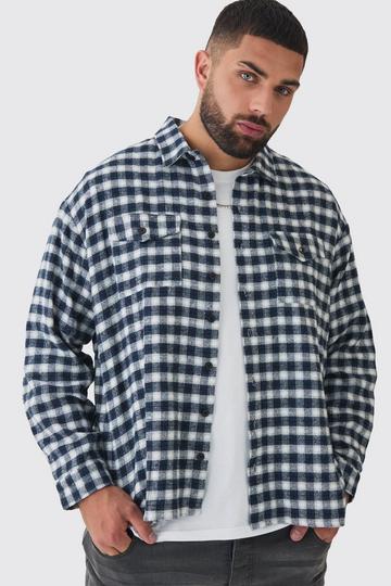 Plus Regular Fit Brushed Plaid Shirt navy