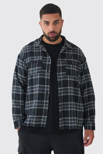 Plus Regular Fit Mono Brushed Flannel Shirt black