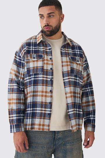 Orange Plus Oversized Orange Large Scale Brushed Checked Shirt