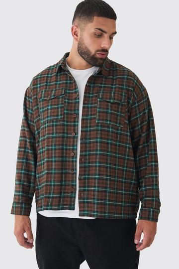 Plus Brushed Plaid Flannel Oversized Shirt rust