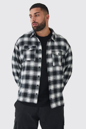 Plus Oversized Fit Large Scale Mono Brushed Checked Shirt black