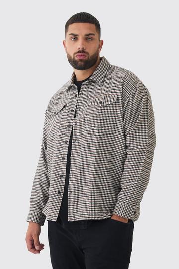 Plus Regular Fit Micro Dogtooth Brushed Shirt stone