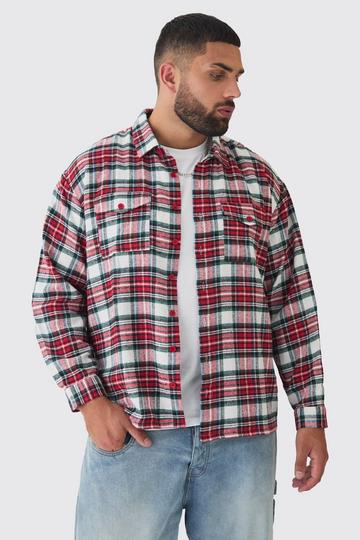 Red Plus Brushed Red Plaid Flannel Oversized Shirt