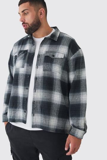 Plus Jacquard Dogtooth Oversized Brushed Shirt grey