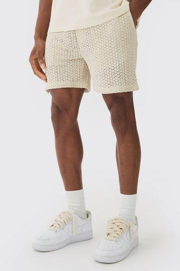 Elasticated Waist Crochet Bermuda Shorts ecru