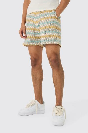 Elasticated Waist Zig Zag Crochet Shorts multi