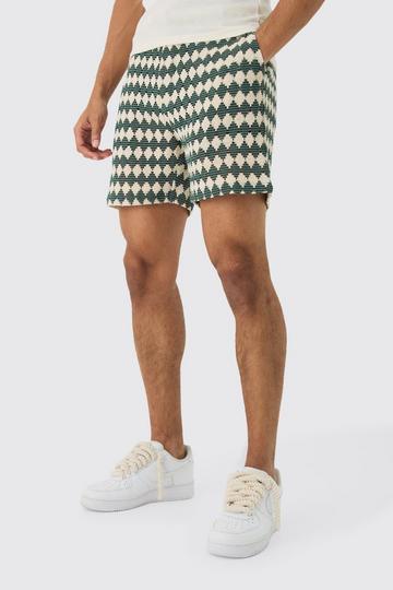 Gehaakte Geruite Bermuda Shorts Met Elastische Taille green