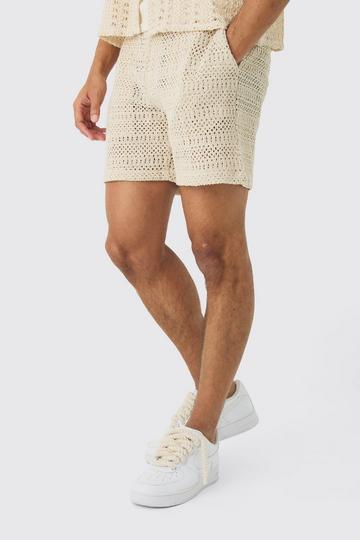 Elasticated Waist Crochet Bermuda Shorts ecru