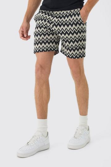 Elasticated Waist Zig Zag Crochet Shorts black