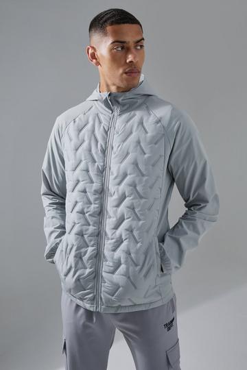 Man Active Gewatteerde Jas Met Stiksels En Capuchon light grey