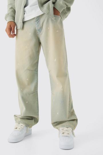 Ecru White Relaxed Rigid Paint Splatter Denim Jeans