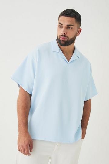 Plus Drop Revere Pleated Polo In Blue blue