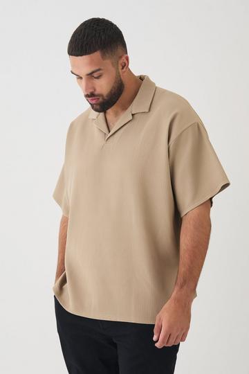 Plus Drop Revere Pleated Polo In Taupe taupe