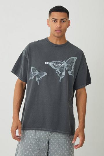 Oversized Butterfly Print Wash T-shirt charcoal