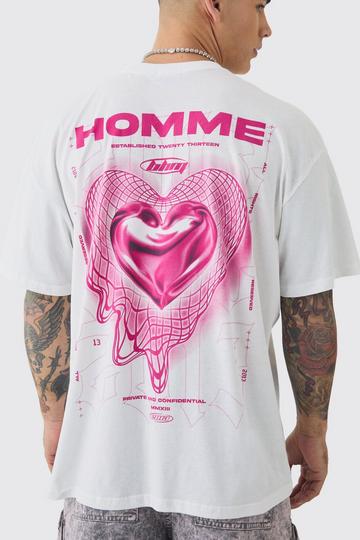 Oversized Geometric Heart Graphic T-shirt white