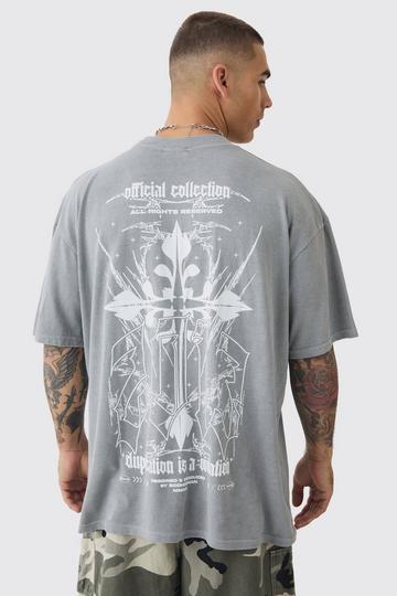 Oversized Extended Neck Gothic Cross T-shirt grey