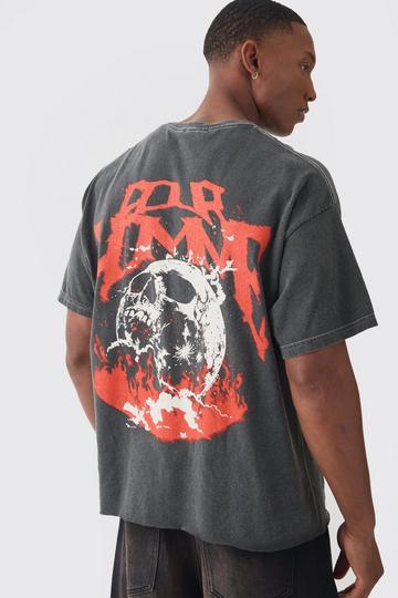 Oversized Boxy Homme Skull Print Wash T-shirt charcoal