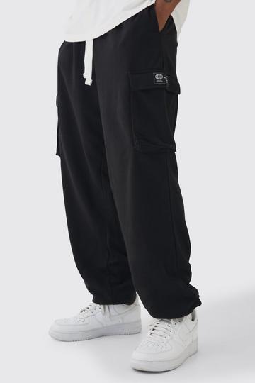 Black Tall Woven Tab Oversized Fit Cargo Sweatpants