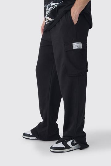 Black Tall Woven Tab Split Hem Relaxed Cargo Sweatpants