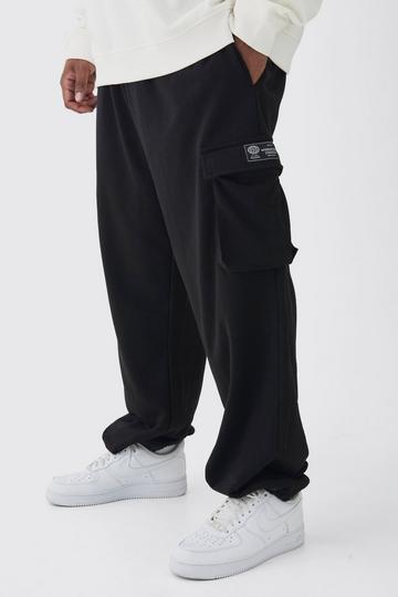 Black Plus Woven Tab Oversized Fit Cargo Sweatpants