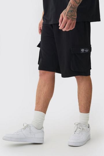 Tall Woven Tab Relaxed Fit Cargo Shorts black