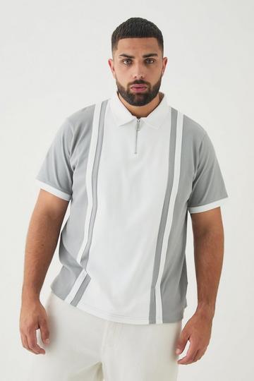 Plus Slim Paneled Polo In Grey grey