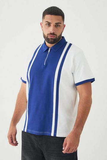 Plus Slim Paneled Polo In Navy navy