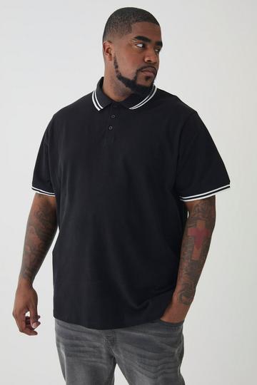 Plus Slim Tipped Pique Polo In Black black