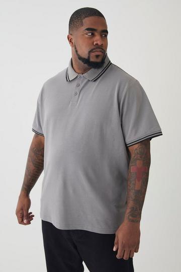 Plus Pique Slim Fit Polo Met Contrasterende Zoom In Leisteen Grijs grey