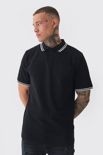 Tall Slim Tipped Pique Polo In Black black