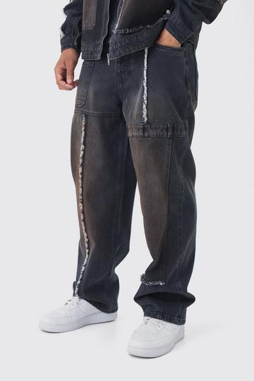 Black Baggy Fit Rigid Dirty Wash Carpenter Jeans