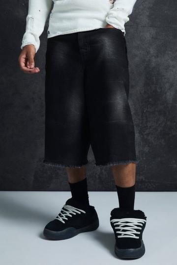 Trippie Redd Long Line Extreme Washed Denim Jorts washed black