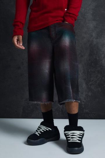 Trippie Redd Long Line Extreme Washed Denim Jorts red