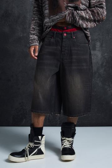 Trippie Redd Long Line Boxer Waistband Denim Jorts grey