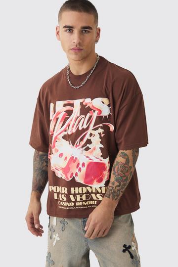 Oversized Boxy Dice Flame Graphic T-shirt chocolate