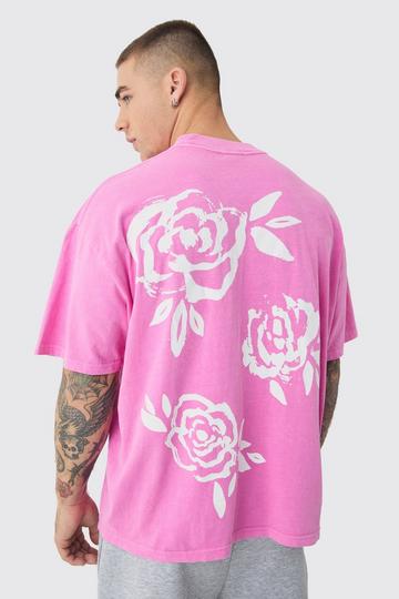 Oversized Bloemen T-Shirt Met Brede Nek pink