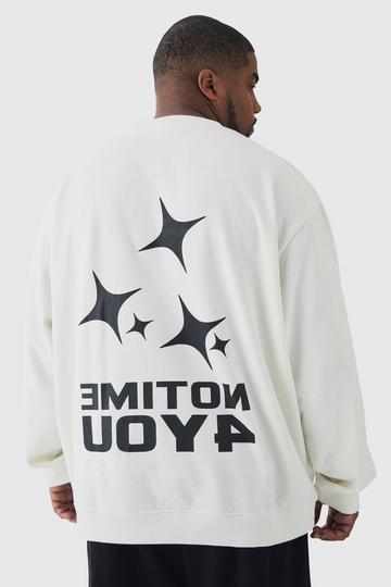 Ecru White Plus Back Print Oversized Sweatshirt